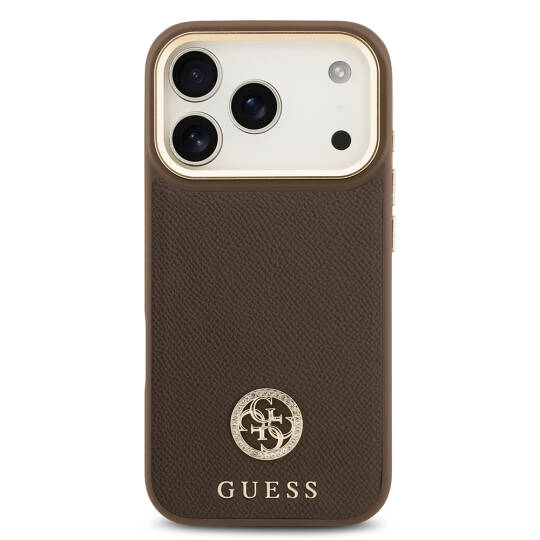Apple iPhone 17 Pro Kılıf Guess Orjinal Lisanslı M-safe Şarj Özellikli Grained Yazı ve Taşlı 4G Logolu Kapak - 6