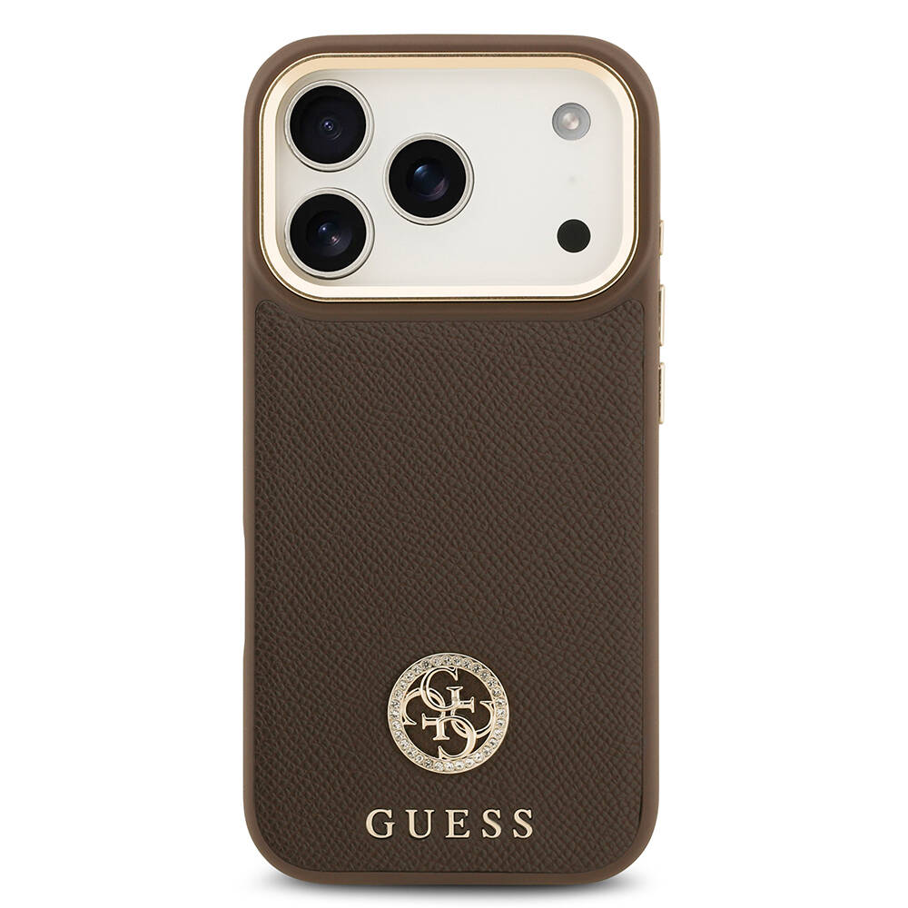 Apple iPhone 17 Pro Kılıf Guess Orjinal Lisanslı M-safe Şarj Özellikli Grained Yazı ve Taşlı 4G Logolu Kapak - 6
