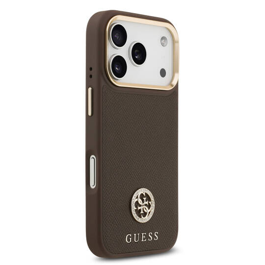 Apple iPhone 17 Pro Kılıf Guess Orjinal Lisanslı M-safe Şarj Özellikli Grained Yazı ve Taşlı 4G Logolu Kapak - 7