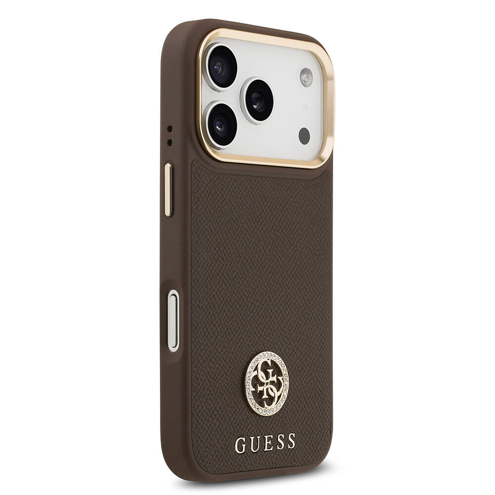 Apple iPhone 17 Pro Kılıf Guess Orjinal Lisanslı M-safe Şarj Özellikli Grained Yazı ve Taşlı 4G Logolu Kapak - 7