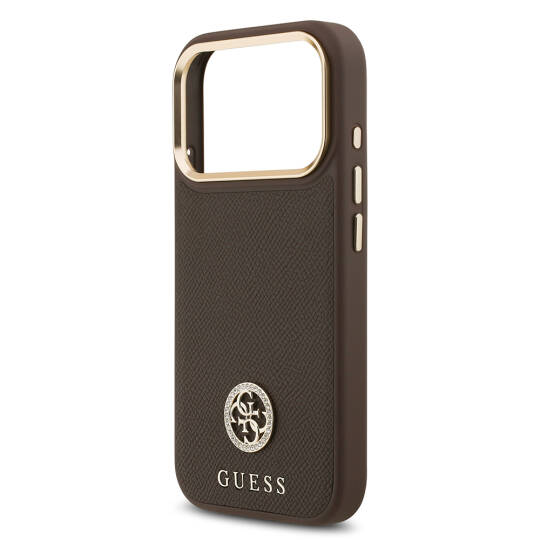 Apple iPhone 17 Pro Kılıf Guess Orjinal Lisanslı M-safe Şarj Özellikli Grained Yazı ve Taşlı 4G Logolu Kapak - 9