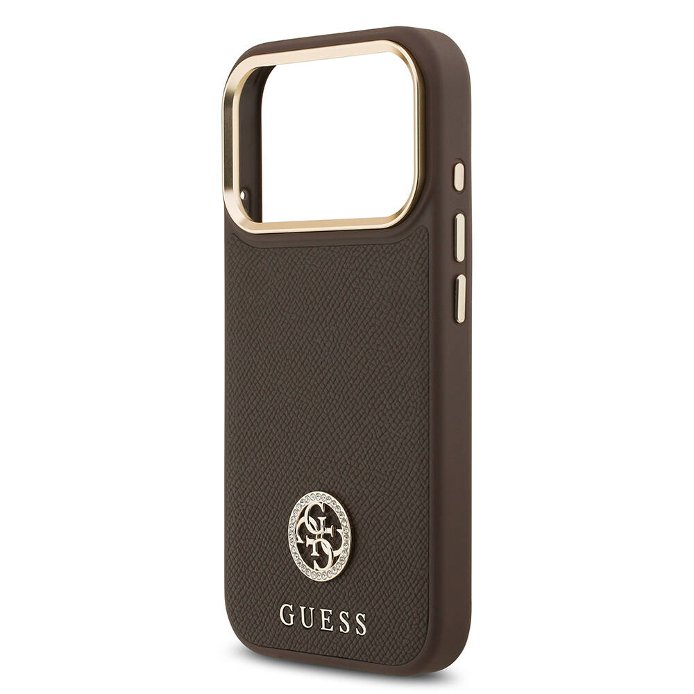 Apple iPhone 17 Pro Kılıf Guess Orjinal Lisanslı M-safe Şarj Özellikli Grained Yazı ve Taşlı 4G Logolu Kapak - 9