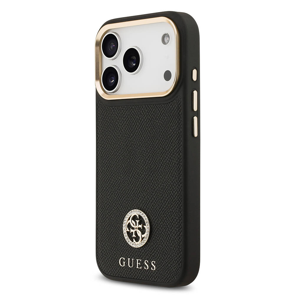 Apple iPhone 17 Pro Kılıf Guess Orjinal Lisanslı M-safe Şarj Özellikli Grained Yazı ve Taşlı 4G Logolu Kapak - 12