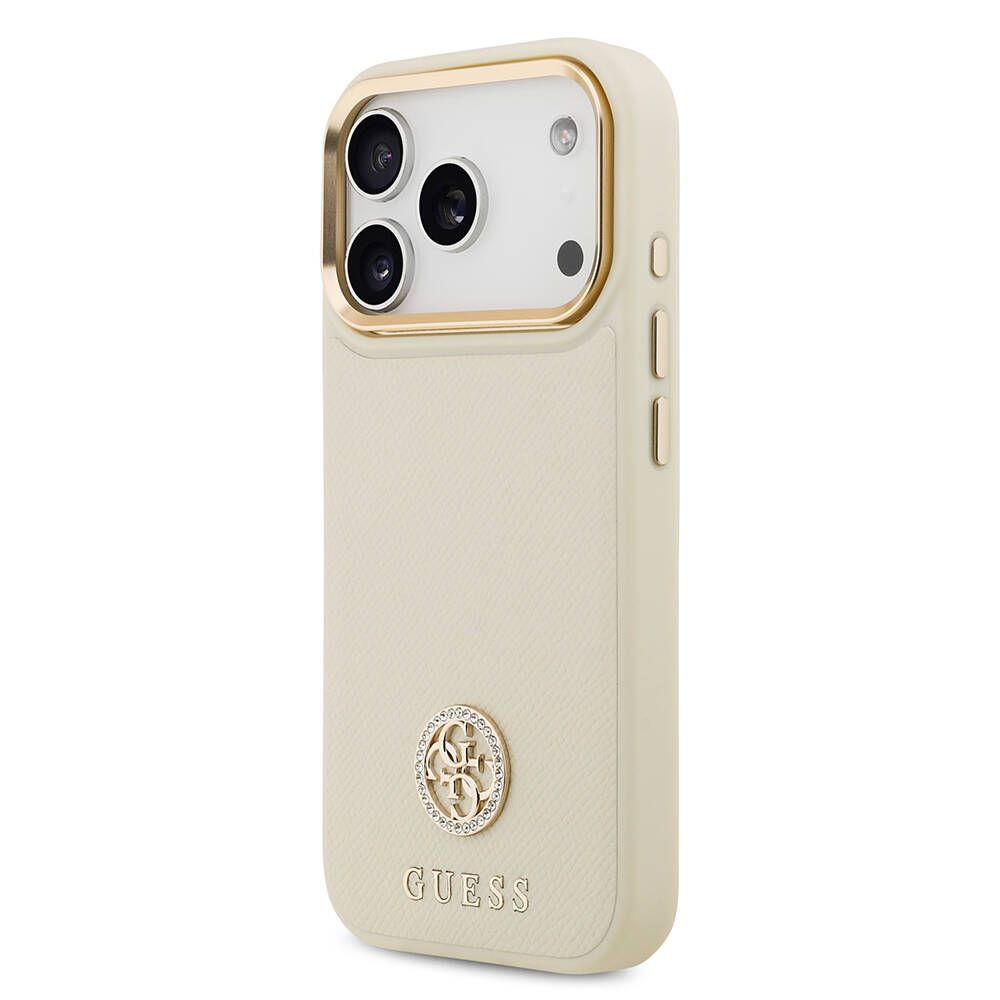 Apple iPhone 17 Pro Kılıf Guess Orjinal Lisanslı M-safe Şarj Özellikli Grained Yazı ve Taşlı 4G Logolu Kapak - 19