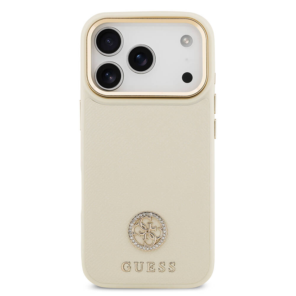 Apple iPhone 17 Pro Kılıf Guess Orjinal Lisanslı M-safe Şarj Özellikli Grained Yazı ve Taşlı 4G Logolu Kapak - 20
