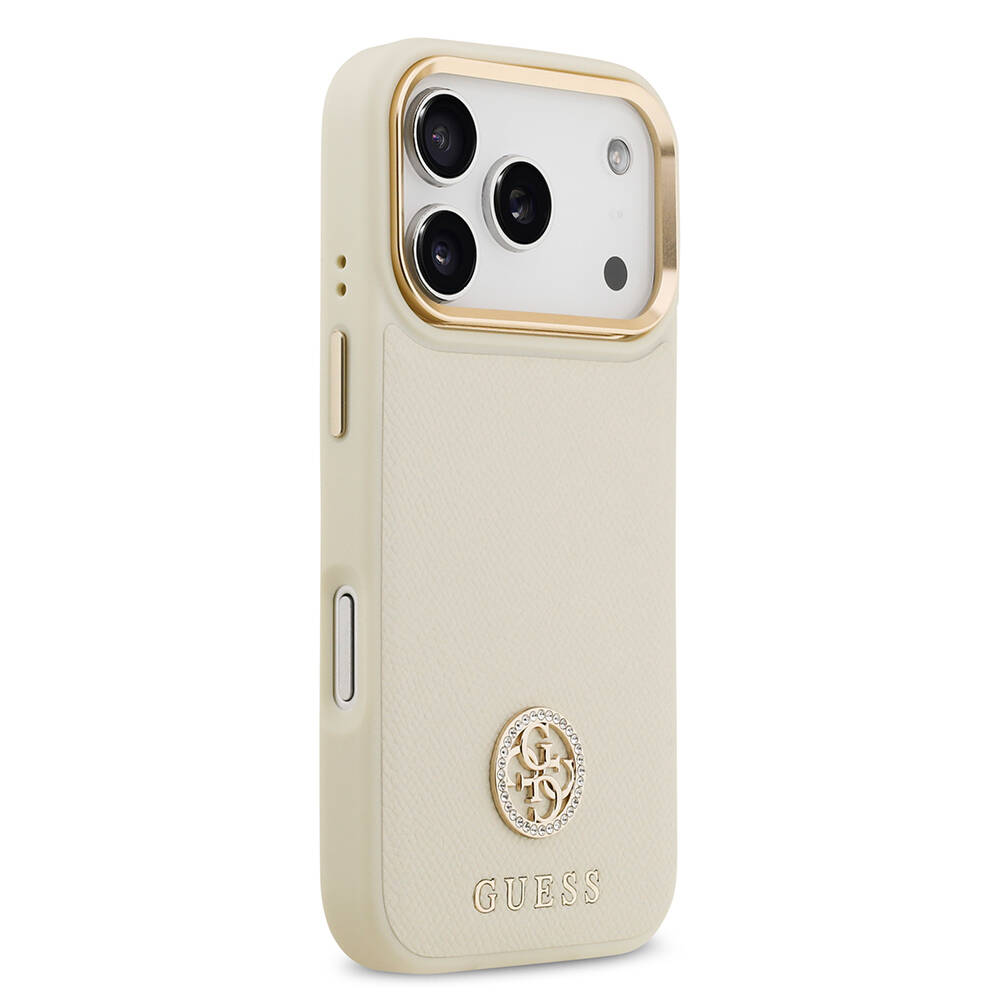Apple iPhone 17 Pro Kılıf Guess Orjinal Lisanslı M-safe Şarj Özellikli Grained Yazı ve Taşlı 4G Logolu Kapak - 21