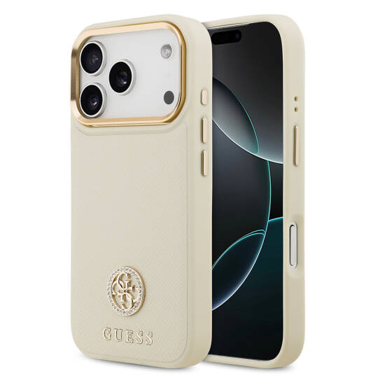 Apple iPhone 17 Pro Kılıf Guess Orjinal Lisanslı M-safe Şarj Özellikli Grained Yazı ve Taşlı 4G Logolu Kapak - 3