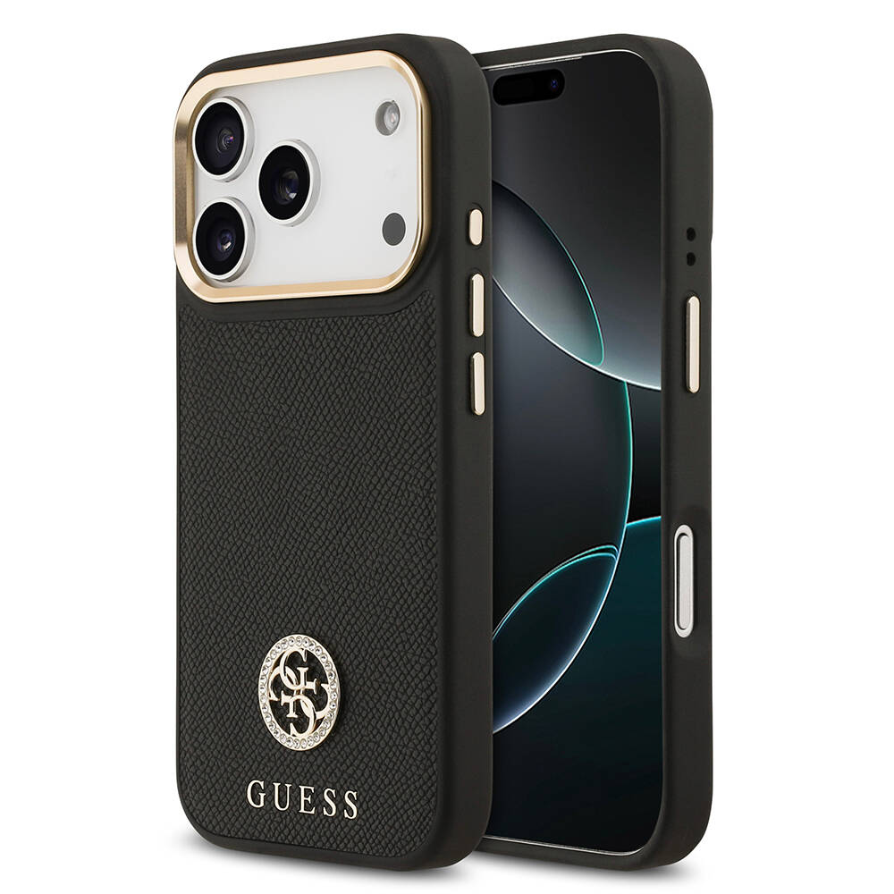 Apple iPhone 17 Pro Kılıf Guess Orjinal Lisanslı M-safe Şarj Özellikli Grained Yazı ve Taşlı 4G Logolu Kapak - 1