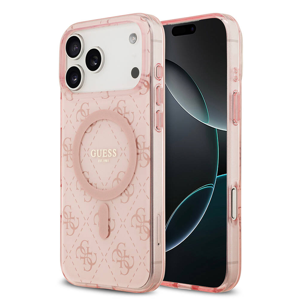 Apple iPhone 17 Pro Kılıf Guess Orjinal Lisanslı M-safe Şarj Özellikli IML Baskılı Klasik Logolu 4G Desenli Kapak - 3