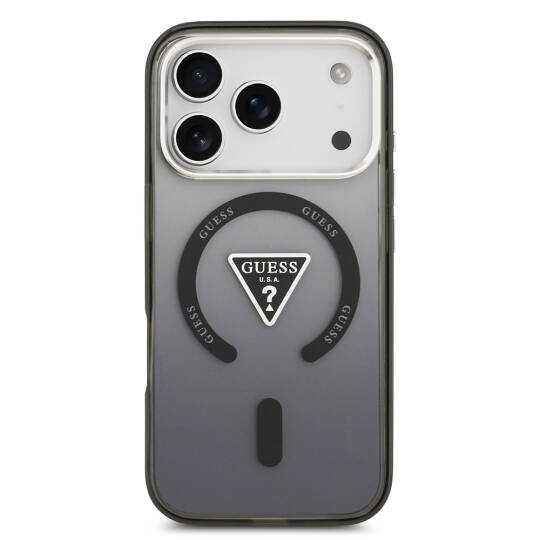 Apple iPhone 17 Pro Kılıf Guess Orjinal Lisanslı M-safe Şarj Özellikli IML Baskılı Üçgen Logolu Metal Kamera Çerçeveli Kapak - 5