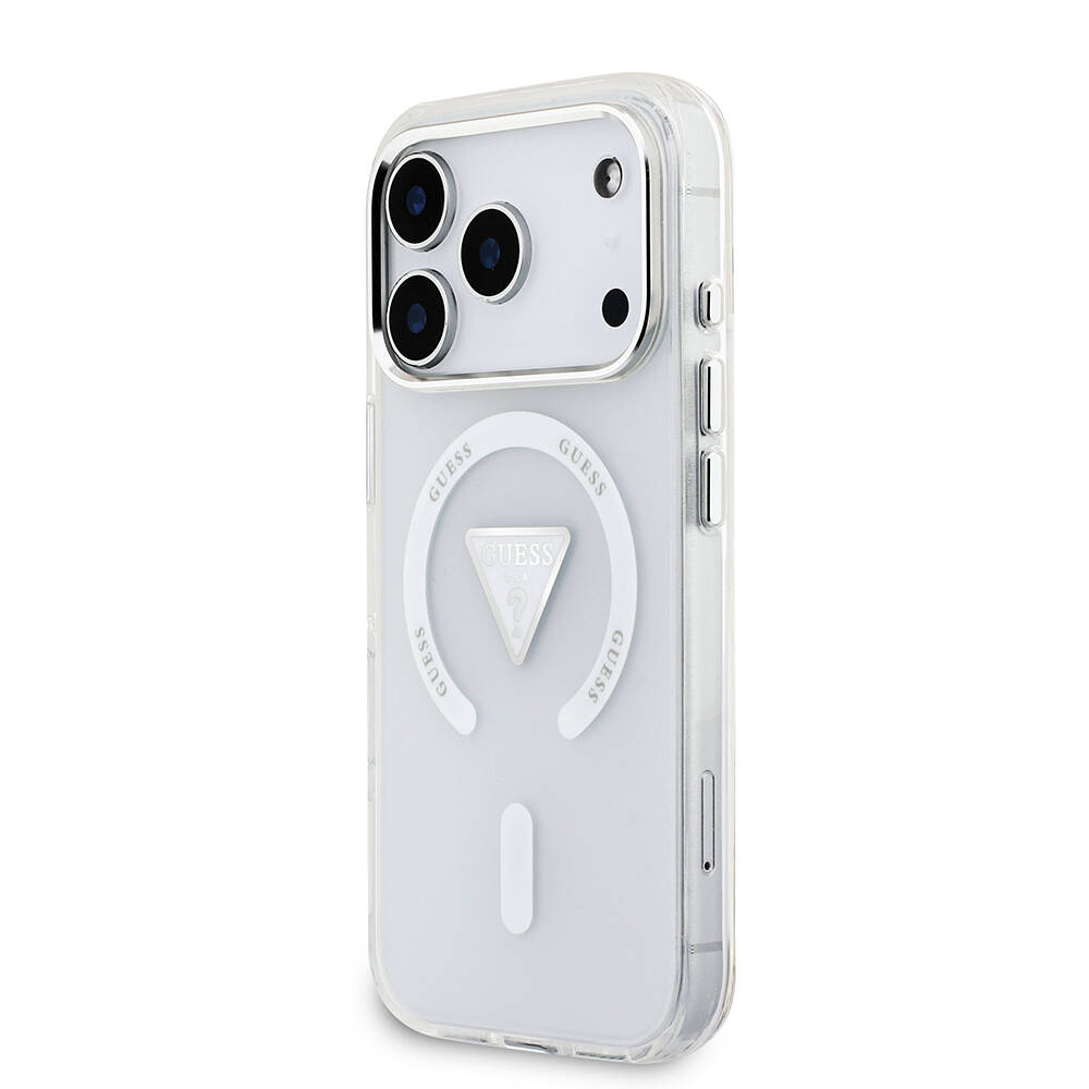 Apple iPhone 17 Pro Kılıf Guess Orjinal Lisanslı M-safe Şarj Özellikli IML Baskılı Üçgen Logolu Metal Kamera Çerçeveli Kapak - 10