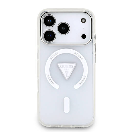 Apple iPhone 17 Pro Kılıf Guess Orjinal Lisanslı M-safe Şarj Özellikli IML Baskılı Üçgen Logolu Metal Kamera Çerçeveli Kapak - 11