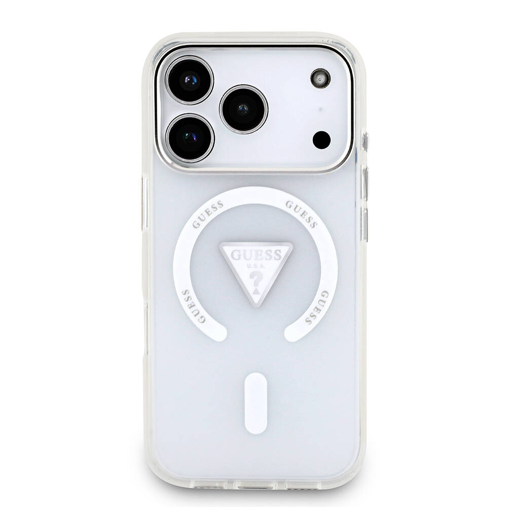 Apple iPhone 17 Pro Kılıf Guess Orjinal Lisanslı M-safe Şarj Özellikli IML Baskılı Üçgen Logolu Metal Kamera Çerçeveli Kapak - 11