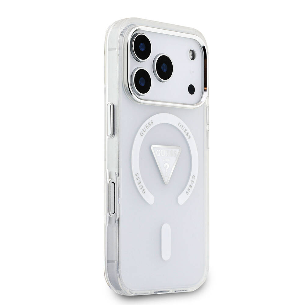 Apple iPhone 17 Pro Kılıf Guess Orjinal Lisanslı M-safe Şarj Özellikli IML Baskılı Üçgen Logolu Metal Kamera Çerçeveli Kapak - 12