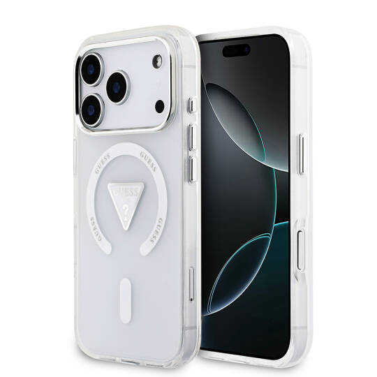 Apple iPhone 17 Pro Kılıf Guess Orjinal Lisanslı M-safe Şarj Özellikli IML Baskılı Üçgen Logolu Metal Kamera Çerçeveli Kapak - 2