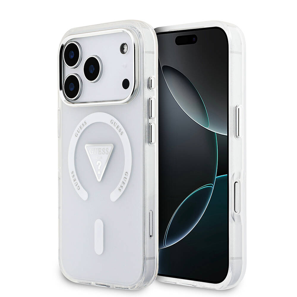 Apple iPhone 17 Pro Kılıf Guess Orjinal Lisanslı M-safe Şarj Özellikli IML Baskılı Üçgen Logolu Metal Kamera Çerçeveli Kapak - 2