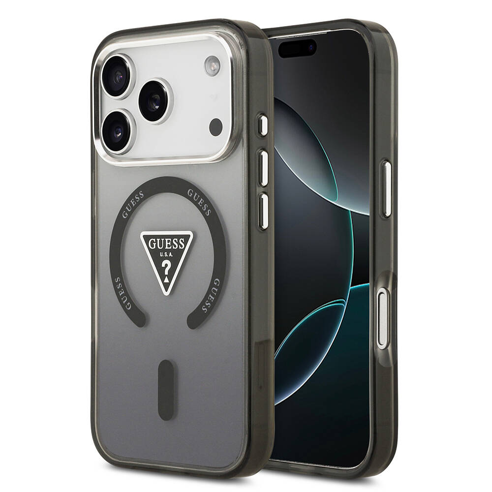 Apple iPhone 17 Pro Kılıf Guess Orjinal Lisanslı M-safe Şarj Özellikli IML Baskılı Üçgen Logolu Metal Kamera Çerçeveli Kapak - 1