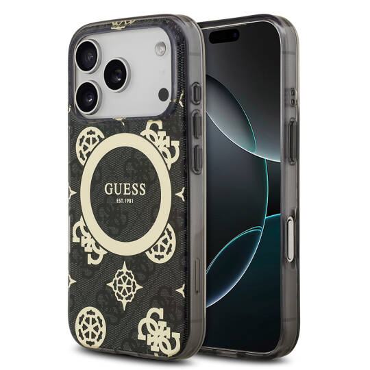 Apple iPhone 17 Pro Kılıf Guess Orjinal Lisanslı M-safe Şarj Özellikli IML Peony ve 4G Desenli Klasik Logolu Kapak - 4