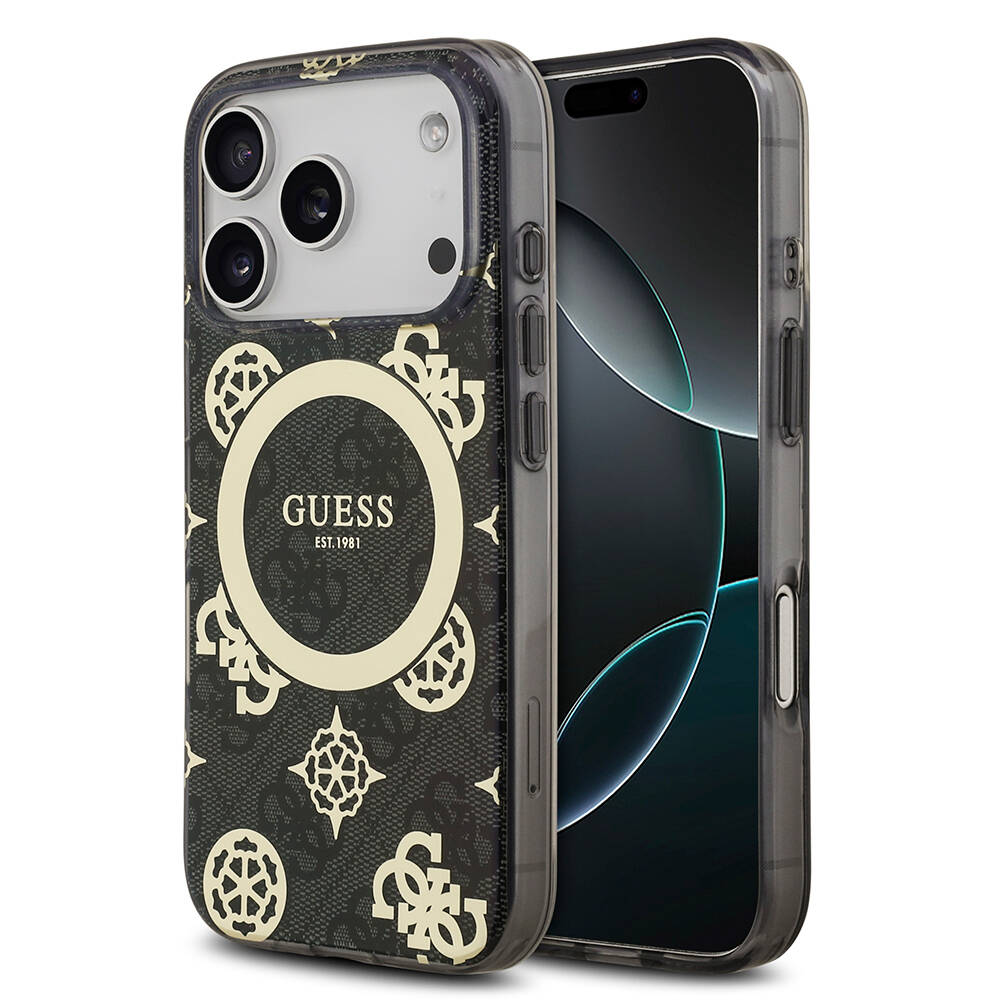 Apple iPhone 17 Pro Kılıf Guess Orjinal Lisanslı M-safe Şarj Özellikli IML Peony ve 4G Desenli Klasik Logolu Kapak - 4
