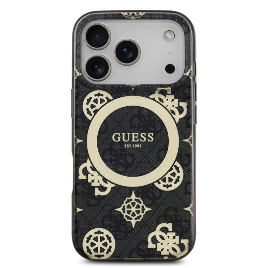 Apple iPhone 17 Pro Kılıf Guess Orjinal Lisanslı M-safe Şarj Özellikli IML Peony ve 4G Desenli Klasik Logolu Kapak - 6