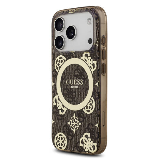 Apple iPhone 17 Pro Kılıf Guess Orjinal Lisanslı M-safe Şarj Özellikli IML Peony ve 4G Desenli Klasik Logolu Kapak - 11