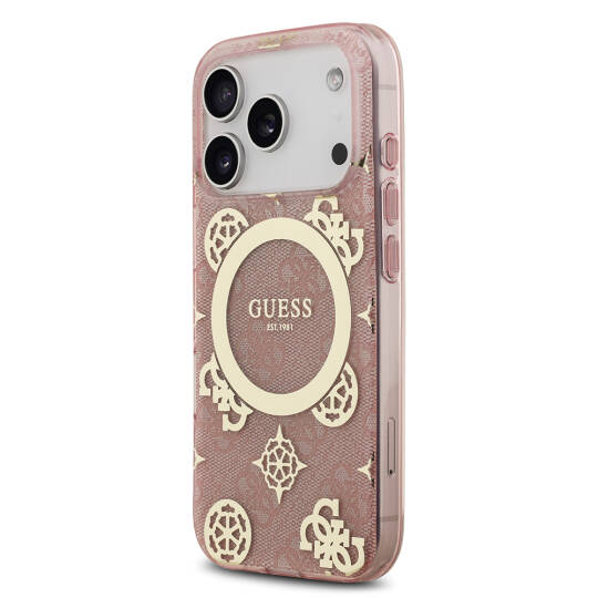 Apple iPhone 17 Pro Kılıf Guess Orjinal Lisanslı M-safe Şarj Özellikli IML Peony ve 4G Desenli Klasik Logolu Kapak - 17