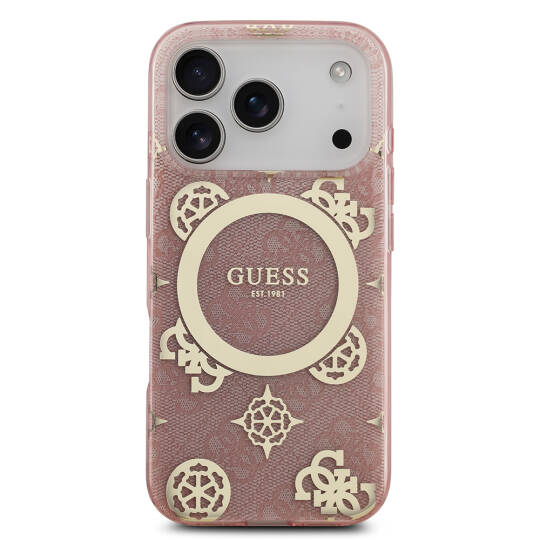 Apple iPhone 17 Pro Kılıf Guess Orjinal Lisanslı M-safe Şarj Özellikli IML Peony ve 4G Desenli Klasik Logolu Kapak - 18