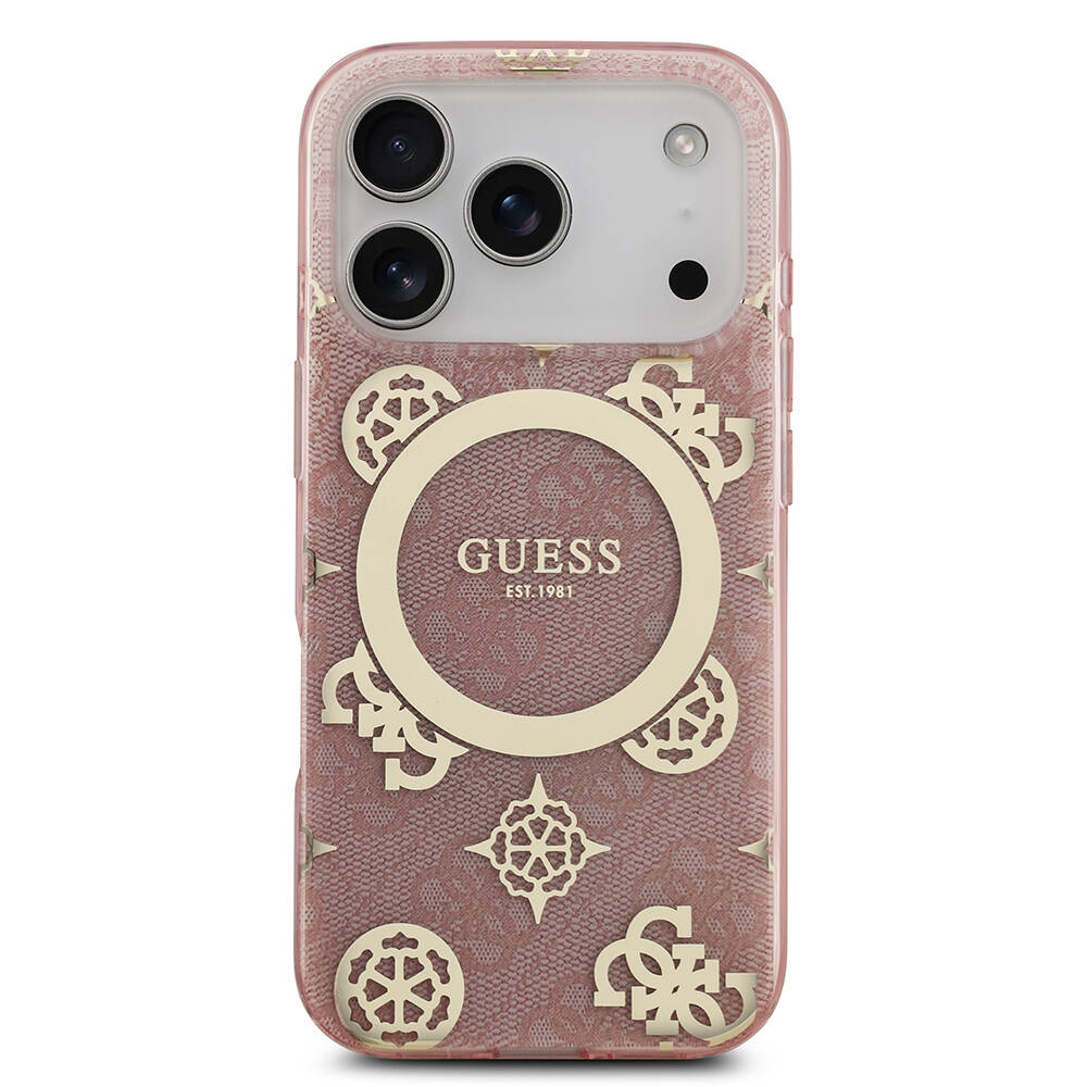 Apple iPhone 17 Pro Kılıf Guess Orjinal Lisanslı M-safe Şarj Özellikli IML Peony ve 4G Desenli Klasik Logolu Kapak - 18