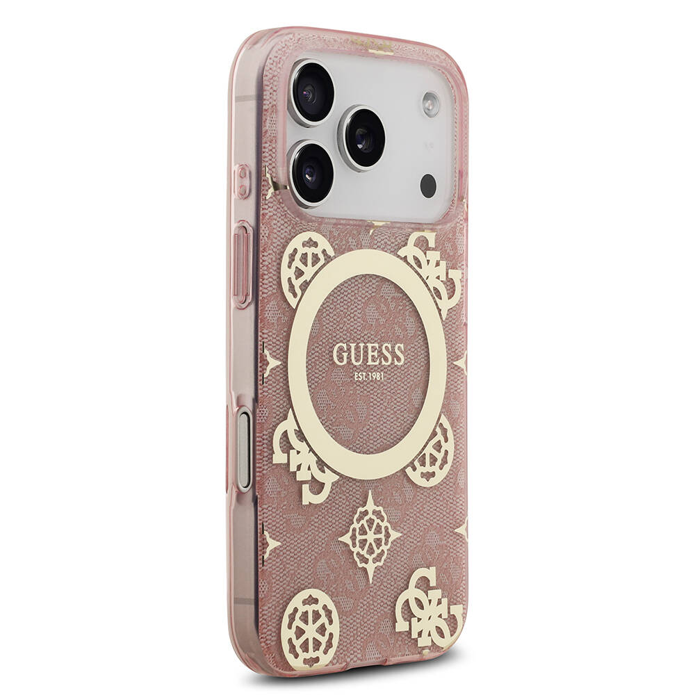 Apple iPhone 17 Pro Kılıf Guess Orjinal Lisanslı M-safe Şarj Özellikli IML Peony ve 4G Desenli Klasik Logolu Kapak - 19