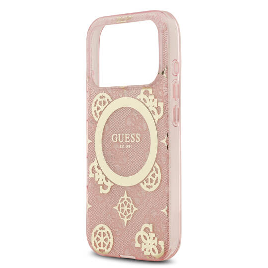 Apple iPhone 17 Pro Kılıf Guess Orjinal Lisanslı M-safe Şarj Özellikli IML Peony ve 4G Desenli Klasik Logolu Kapak - 21