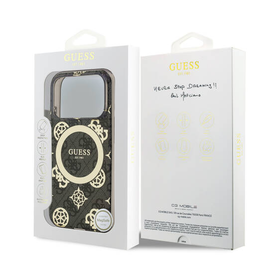 Apple iPhone 17 Pro Kılıf Guess Orjinal Lisanslı M-safe Şarj Özellikli IML Peony ve 4G Desenli Klasik Logolu Kapak - 23