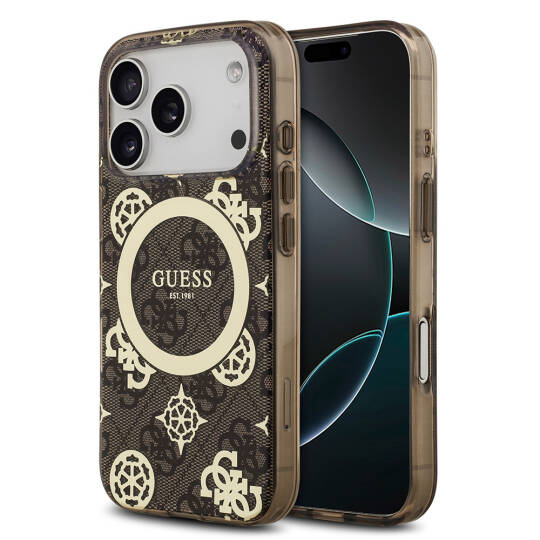 Apple iPhone 17 Pro Kılıf Guess Orjinal Lisanslı M-safe Şarj Özellikli IML Peony ve 4G Desenli Klasik Logolu Kapak - 3