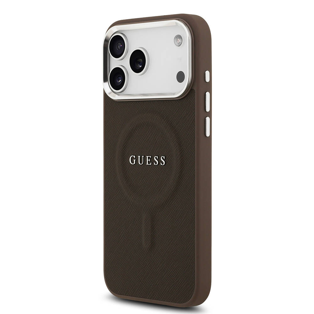 Apple iPhone 17 Pro Kılıf Guess Orjinal Lisanslı M-safe Şarj Özellikli Klasik Yazı Logolu PU Deri Kapak - 10