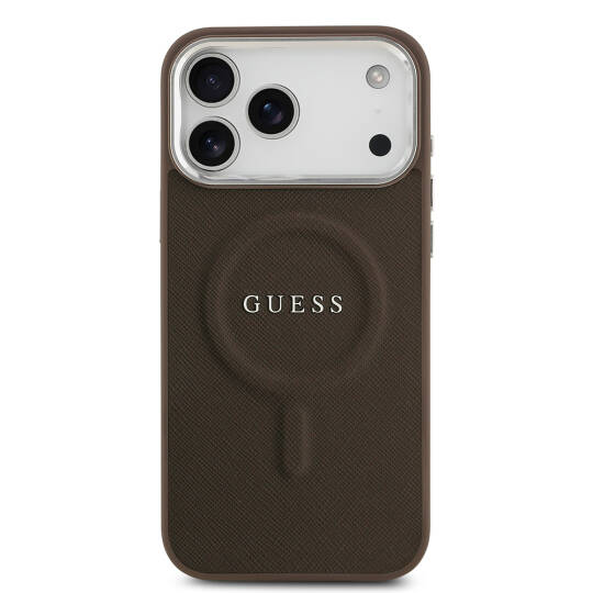 Apple iPhone 17 Pro Kılıf Guess Orjinal Lisanslı M-safe Şarj Özellikli Klasik Yazı Logolu PU Deri Kapak - 11
