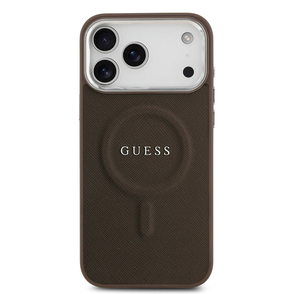 Apple iPhone 17 Pro Kılıf Guess Orjinal Lisanslı M-safe Şarj Özellikli Klasik Yazı Logolu PU Deri Kapak - 11