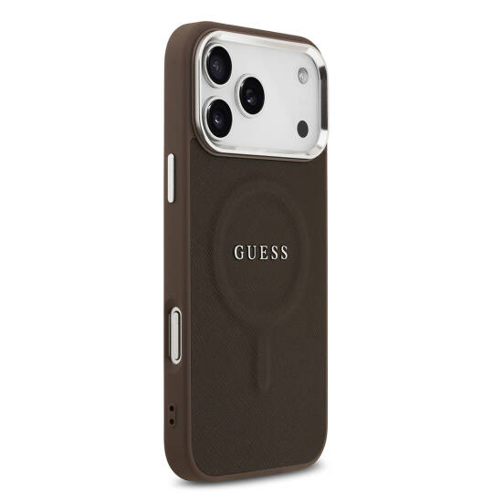 Apple iPhone 17 Pro Kılıf Guess Orjinal Lisanslı M-safe Şarj Özellikli Klasik Yazı Logolu PU Deri Kapak - 12