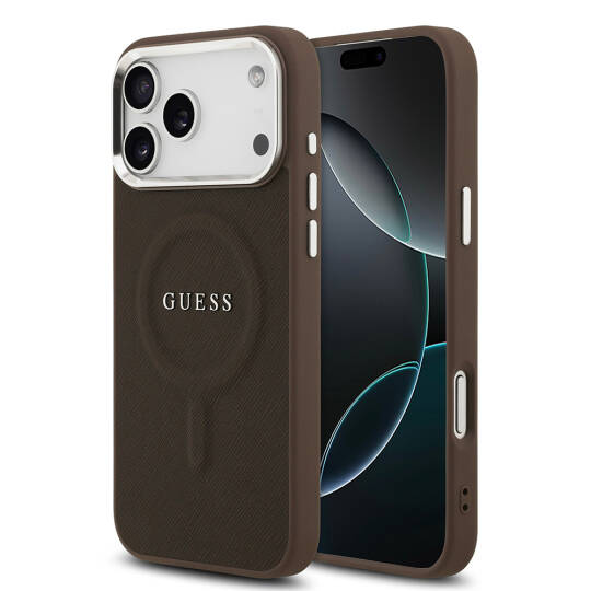 Apple iPhone 17 Pro Kılıf Guess Orjinal Lisanslı M-safe Şarj Özellikli Klasik Yazı Logolu PU Deri Kapak - 2