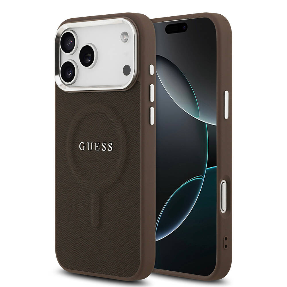 Apple iPhone 17 Pro Kılıf Guess Orjinal Lisanslı M-safe Şarj Özellikli Klasik Yazı Logolu PU Deri Kapak - 2