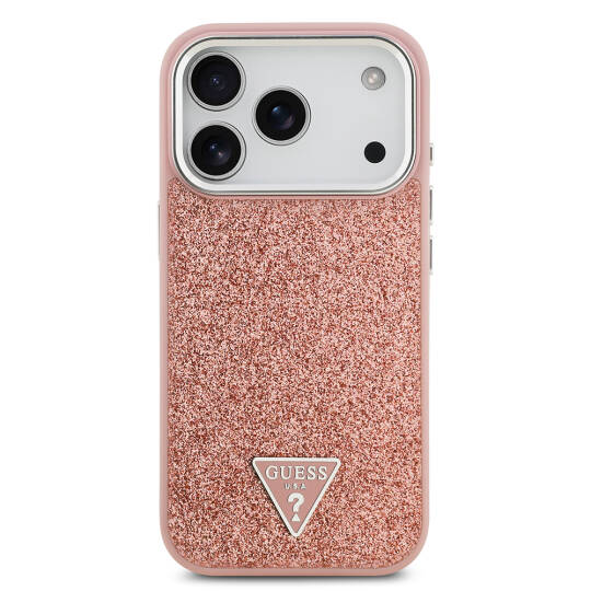 Apple iPhone 17 Pro Kılıf Guess Orjinal Lisanslı M-safe Şarj Özellikli Metal Kamera Çerçeveli Üçgen Logolu Glitter Kapak - 7