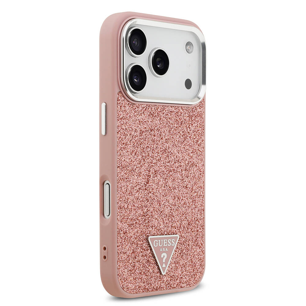 Apple iPhone 17 Pro Kılıf Guess Orjinal Lisanslı M-safe Şarj Özellikli Metal Kamera Çerçeveli Üçgen Logolu Glitter Kapak - 8