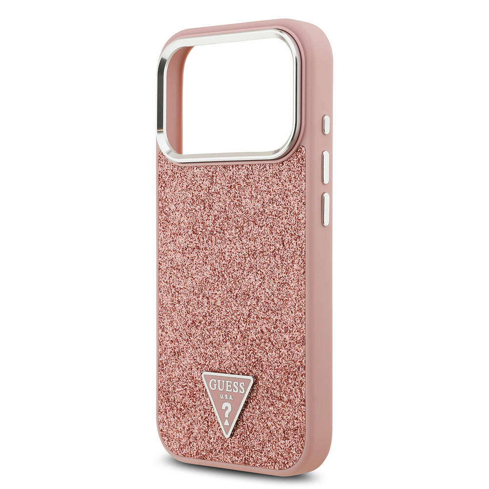 Apple iPhone 17 Pro Kılıf Guess Orjinal Lisanslı M-safe Şarj Özellikli Metal Kamera Çerçeveli Üçgen Logolu Glitter Kapak - 10