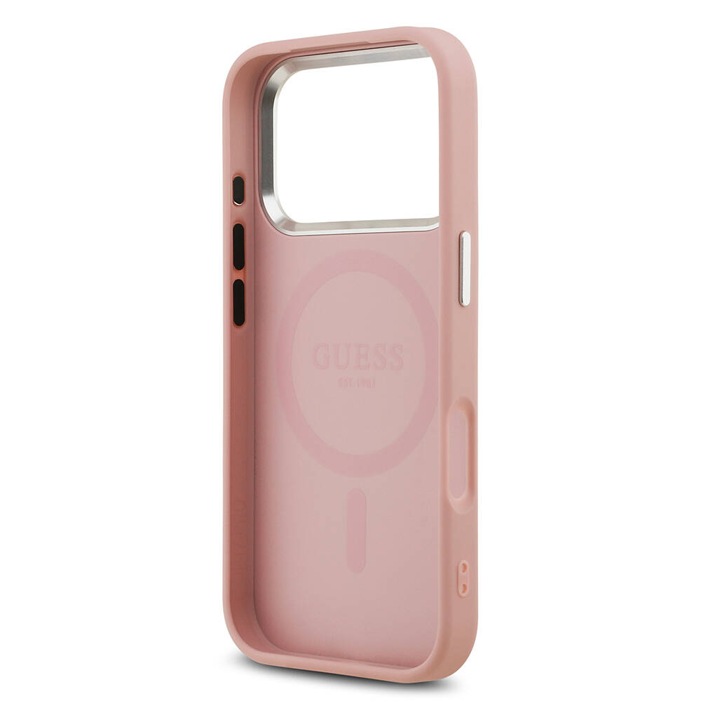 Apple iPhone 17 Pro Kılıf Guess Orjinal Lisanslı M-safe Şarj Özellikli Metal Kamera Çerçeveli Üçgen Logolu Glitter Kapak - 11