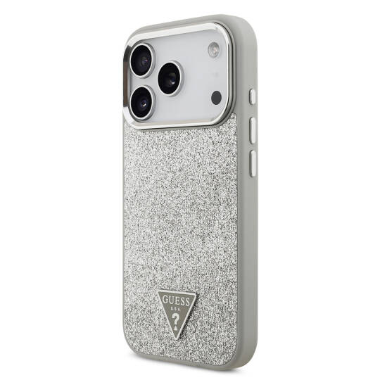 Apple iPhone 17 Pro Kılıf Guess Orjinal Lisanslı M-safe Şarj Özellikli Metal Kamera Çerçeveli Üçgen Logolu Glitter Kapak - 12