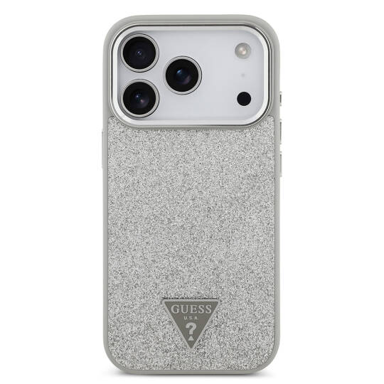 Apple iPhone 17 Pro Kılıf Guess Orjinal Lisanslı M-safe Şarj Özellikli Metal Kamera Çerçeveli Üçgen Logolu Glitter Kapak - 13