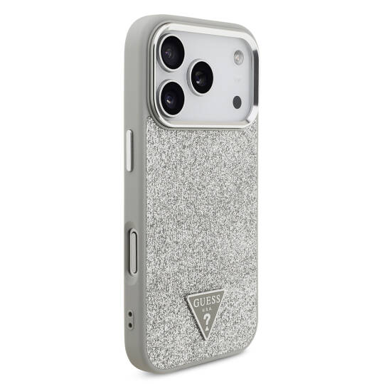 Apple iPhone 17 Pro Kılıf Guess Orjinal Lisanslı M-safe Şarj Özellikli Metal Kamera Çerçeveli Üçgen Logolu Glitter Kapak - 14