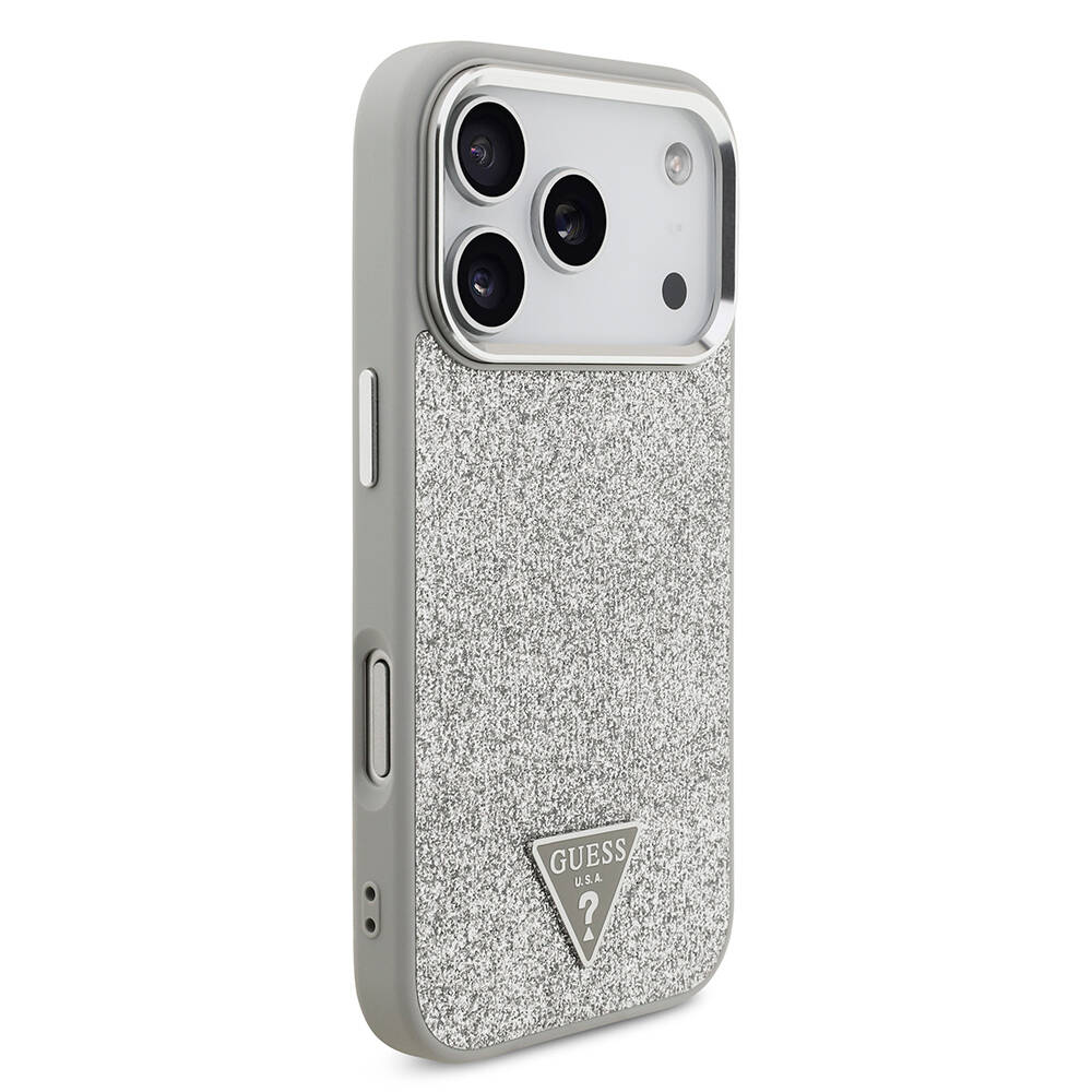 Apple iPhone 17 Pro Kılıf Guess Orjinal Lisanslı M-safe Şarj Özellikli Metal Kamera Çerçeveli Üçgen Logolu Glitter Kapak - 14