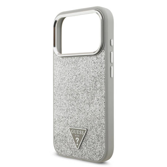 Apple iPhone 17 Pro Kılıf Guess Orjinal Lisanslı M-safe Şarj Özellikli Metal Kamera Çerçeveli Üçgen Logolu Glitter Kapak - 16