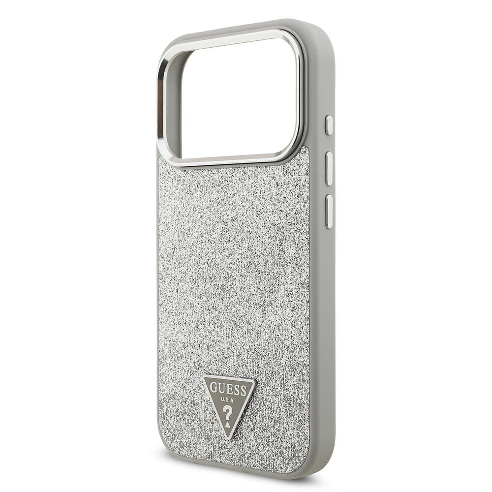 Apple iPhone 17 Pro Kılıf Guess Orjinal Lisanslı M-safe Şarj Özellikli Metal Kamera Çerçeveli Üçgen Logolu Glitter Kapak - 16