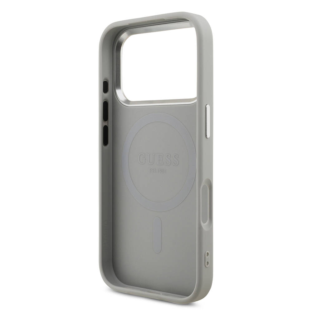Apple iPhone 17 Pro Kılıf Guess Orjinal Lisanslı M-safe Şarj Özellikli Metal Kamera Çerçeveli Üçgen Logolu Glitter Kapak - 17