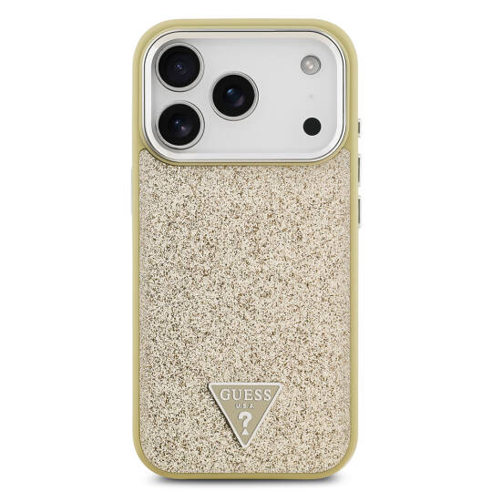 Apple iPhone 17 Pro Kılıf Guess Orjinal Lisanslı M-safe Şarj Özellikli Metal Kamera Çerçeveli Üçgen Logolu Glitter Kapak - 19